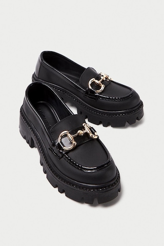 Mubiano Mb1180-s Kalın Taban Siyah Kadın Tokalı Kolej Loafer Siyah
