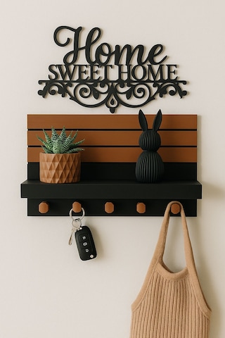 4'lü Dekoratif Anahtarlık Askısı Seti Biblo- Duvar Yazısı-saksı