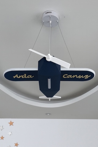 Uçak Temalı Led Çocuk Odası Sarkıt Avize 70x80 Kişiye Özel Tasarım, El Yapımı Görünüm Lacivert Lacivert