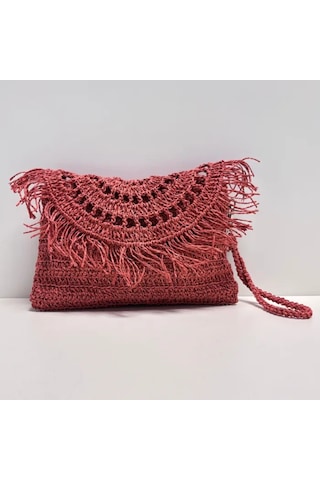 Uretti - Semiha 5931 - El Yapımı Kağıt İpten Kadın Clutch Çanta / Mercan Mercan