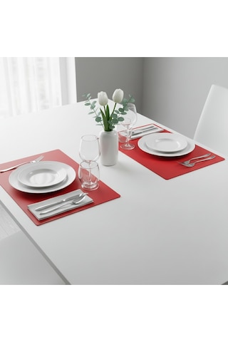 6 Kişilik 12 Parça Kırmızı Dikdörtgen Deri Amerikan Servis Supla 33x44 Cm-kolay Silinir Supla