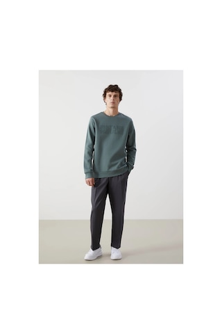 LC Waikiki Lcwk Bisiklet Yaka Uzun Kollu Baskılı Kalın Erkek Sweatshirt Mat Yeşil