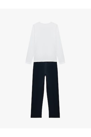 Koton Baskılı Uzun Kollu Bisiklet Yaka Pamuklu Pijama Takımı Beyaz 7wlk40119mk