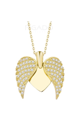 Isme Özel 925 Ayar Sarı Aşkın Kanatları Kolye