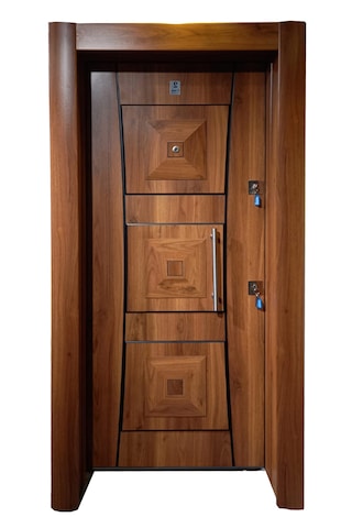 Çelik Kapı Modelleri Ahşap Kaplama Kabartmalı Daire Kapısı Sol 1