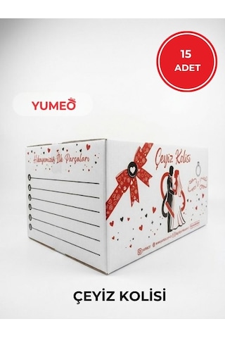 Yumeo 15'li Modern Çeyiz Kolisi Extra Kalın Büyük Boy Gelin Çeyiz Kutusu Taşıma Kolisi 58x38x30 Cm Beyaz