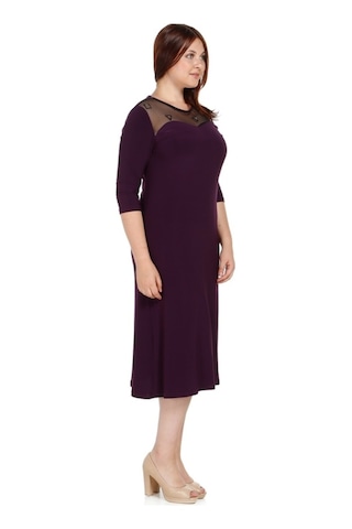 Nidya Moda Büyük Beden Ayna Tül Komb.Elbise-4078Am Mürdüm