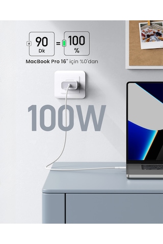 Ugreen Usb-c 100w 3a Qc Pd Silikon Örgülü Hızlı Şarj Kablosu, 1 Metre, Beyaz, 15267