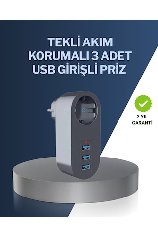 Çocuk Korumalı Termal Priz 3'lü Usb Şarj Ve Akım Koruması 0-2