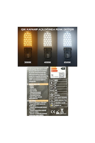 10 Adet Heka 10w 70w Sarı-günışığı-beyaz E27 Duylu Üç Renkli Led Mısır Ampul