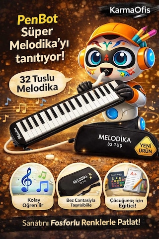 32 Tuşlu Mavi Melodika Bez Çantalı Siyah