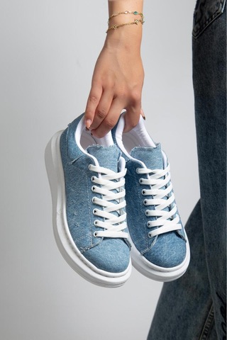 Erceka Günlük Sneaker Kadın Spor Ayakkabı Bağcıklı Beyaz-siyah-mavi-gümüş-gold-sarı Açık Mavi Kot