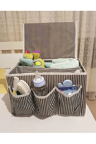 Bebek Beşik Başucu Düzenleyici Kapaklı 5 Bölmeli Organizer Çok Renkli