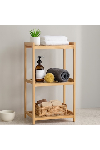 3 Katlı Çok Amaçlı Ahşap Bambu Raf Organizer 36x32x80 Cm Sarı