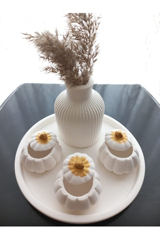 Tabakta 3'lü Mini Balkabağı Vazo Dekoratif Set Beyaz 03