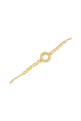 Altın Kaplama İmitasyon Zirkon Taşlı Desenli Figaro Arpa Model Çeyrek Çerçeve Bileklik Blk-1165 Altın