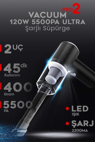 Mini Vakumlu Type C Şarjlı Araç Süpürgesi El Süpürgesi Şarjlı Çok Fonksiyonlu 5500 Pa