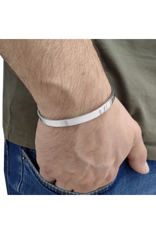 Chavin 6 Mm. Gri Kelepçe Dizayn Çelik Erkek Bileklik Et36by-6 Gri