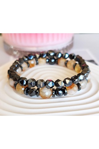 Sitrin Doğal Taşlı Ve Hematitli Bileklik Renkli