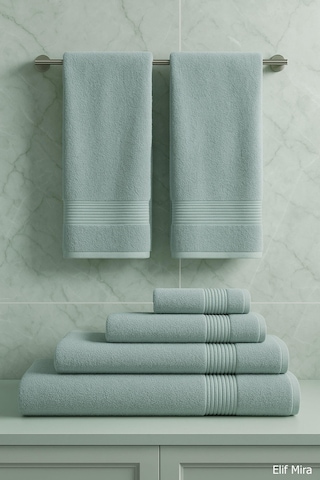 6 Parça Banyo Havlusu Seti Pamuklu 70x140 Cm Serenio Mint-mint