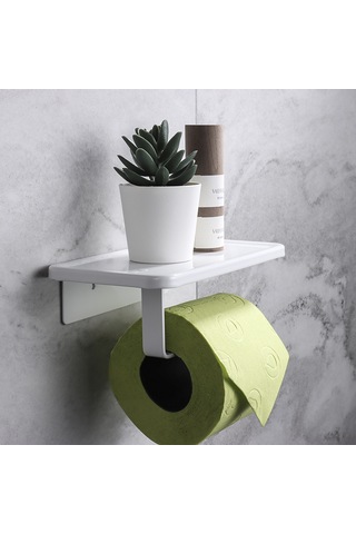 Skycity Beyaz Alüminyum Banyo Roll Kağıt Tutucu - Telefon İçin Depolama, Delme Olmayan/kirli Yöntemli Kurulum, Modern Minimalist Tasarım Diğer