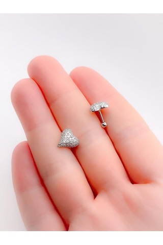 Lexroo Full Taş Kaplı Bombeli Kalp Figürlü Kıkırdak Helix Tragus Piercing 1adet Çok Renkli