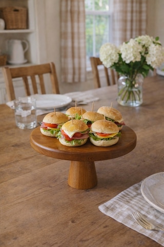 Justwood Mini 20 Cm Ahşap Konik Ayaklı Yuvarlak Pasta Kurabiye Sunum Servis Tabağı Kahverengi