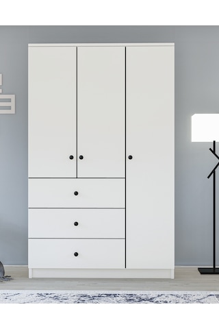 Metalia Gm 308 Ece Lüx 3 Kapı 3 Çekmeceli Düğme Kulplu Gardırop