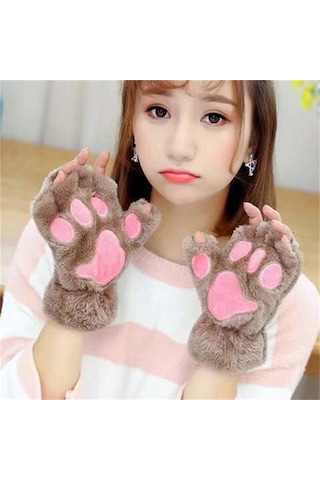 E Kedi Patisi Parmaksız Eldiven Sıcak Yumuşak Peluş Parmaksız Eldiven