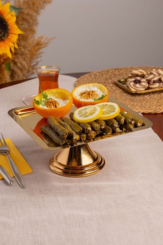 Gold Kare, Ayaklı Şık Kek, Pasta, Kurabiye Ve Tatlı Servis Sunum Standı Gold