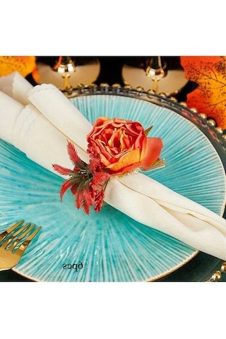 Trendooze Gaojunshop01 Turuncu Çiçekli Peçete Halkası, Canlı Dekorasyon Turuncu