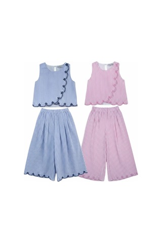 Kız Çocuk Nakışlı Bluz Ve Pantolon Takım Pembe
