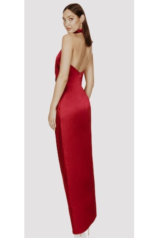 Hanife Glam Couture Hanife Glam Halter Yaka Asetat Saten Elbise Kırmızı
