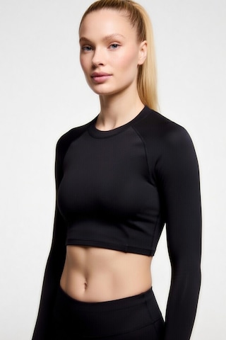 Premium Siyah Uzun Kol Compression Kadın Crop T-shirt Spor Büstiyer Bluz Yoga Pilates Fitness Koşu Siyah