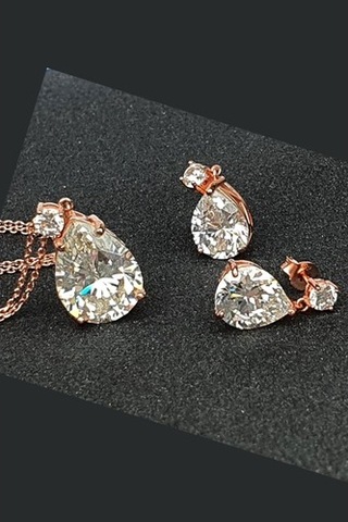 Sky Diamond Gümüş Rose Damla Set Takım