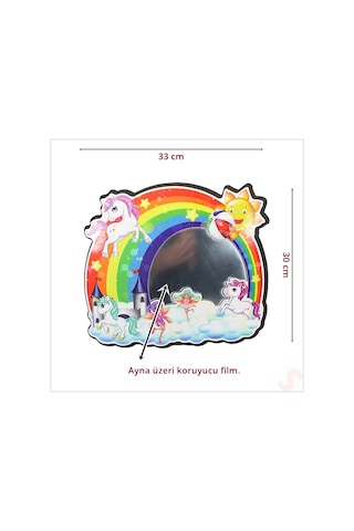 Unicorn Aynalı Duvar Stickerı, 33cm X 30cm 1+