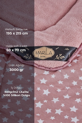 Marla Home Star Pembe Desenli Çift Kişilik Çift Taraflı Wellsoft Yorgan Seti - Pembe - 195x215