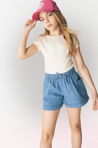 Defacto Slim Fit Dar Kesim Bisiklet Yaka Basic Düz Fitilli Kaşkorse Kısa Kollu Tişört Kız Çocuk B3053A824SM Ekru