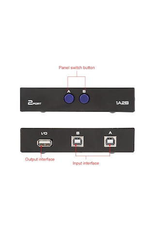 Xindoker 2 Port Usb 2.0 Yazıcı Paylaşım Aleti - Manuel Düğme İle Geçiş - Usb 1.1 Uyumlu - Dış Güç Gerektirmez