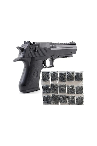 Tetikçi Boncuk Atan Oyuncak Tabanca + 15 Paket Boncuk - Boncuklu Tabanca Oyuncak Silah Siyah