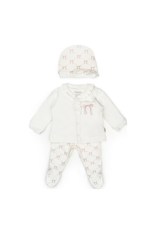 Bebek 3 Lü Takım Pantolon, Uzun Kol T-shirt, Şapka , Bebek Ve Yenidoğan Serisi - Csy8143 Taş