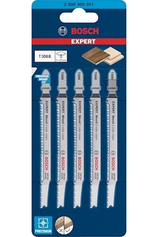 Professional 5x Expert Wood 2-side Clean' T 308 B Dekupaj Testere Bıçakları Sert Ahşap Mobilya Levhası, Kontrpl