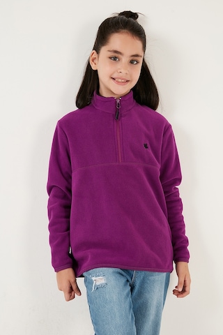 Lela Yumuşak Dokulu Fermuarlı Dik Yaka Şardonlu Kışlık Unisex Çocuk Polar 5905002 Mor