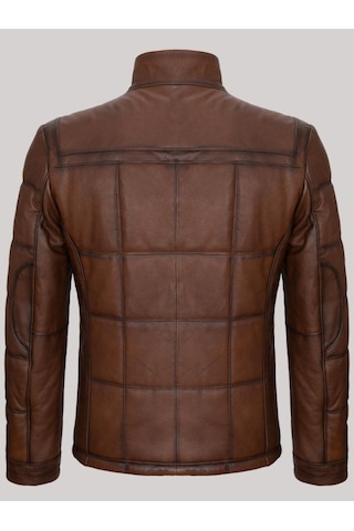 Hakiki Kuzu Derisi Kahverengi Erkek Deri Mont Işlemeli Deri Ceket Kahverengi