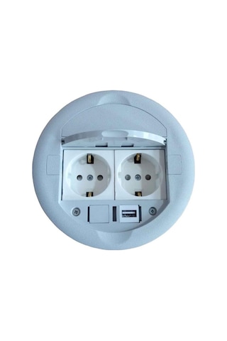 Ne-ad Masa Üstü Priz Kutusu Gömme Tip Gri + 2 Ad. Priz+1 Ad. Usb Geçiş