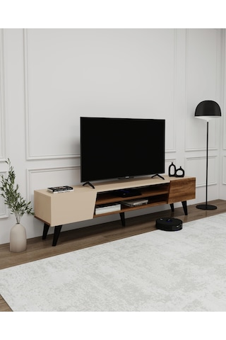 Arnetti Clara Raflı Dolaplı Tv Sehpası, Ceviz Bej - Clara