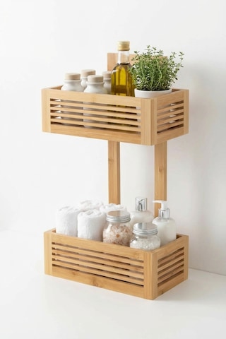Makri Home Bambu 2 Katlı Mutfak & Banyo, Mutfak Düzenleyici Organizer Bej