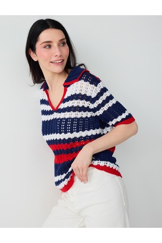 Jimmy Key Jimmy Key Lacivert Pamuk Karışımlı Polo Yaka Triko Bluz 6sw037303494