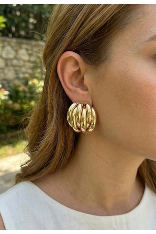 Pirinç Gold Renk Vintage Kadın Küpe 5886 Çok Renkli 60333271