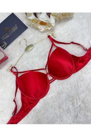 Le Jardin Monica Göğsü Şeritli Mikro Push-up Arkası İp Detaylı Sü Kırmızı